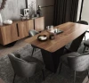 European style marble dining table stainless steel table with leather chairs