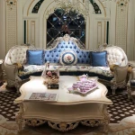 European Style Royal Wooden Classic Home Furniture Couches Sofa Set Luxury Leather Living Room Sofa