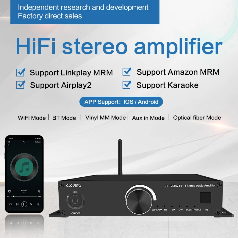 Excellent Class A HiFi Audio Amplifier Wifi 2.4G & 5G BT High Gain Optical Fiber Audio Amplifier