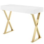 Executive Desk Modern Furniture Home Gold Metal And Stainless Steel Leg Wood Frame White Gloss Small Office Desks Table Luxury