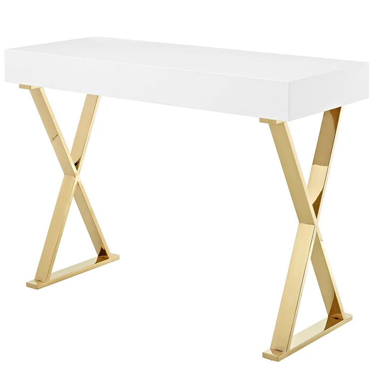 Executive Desk Modern Furniture Home Gold Metal And Stainless Steel Leg Wood Frame White Gloss Small Office Desks Table Luxury