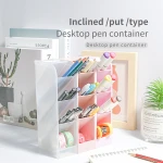 Factory Directly Multi-gird Creative Slanting Insert Four Grid Plastic Desktop Storage Container Pen Holder Office