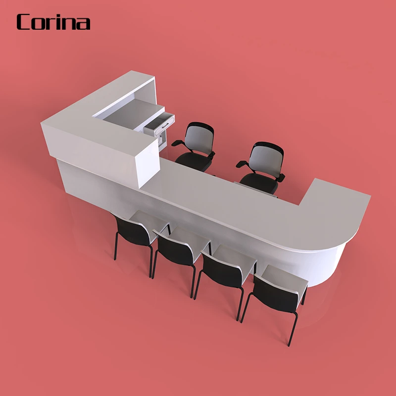 Factory directly sale solid surface reception desk custom made receptions counter white corians reception desk