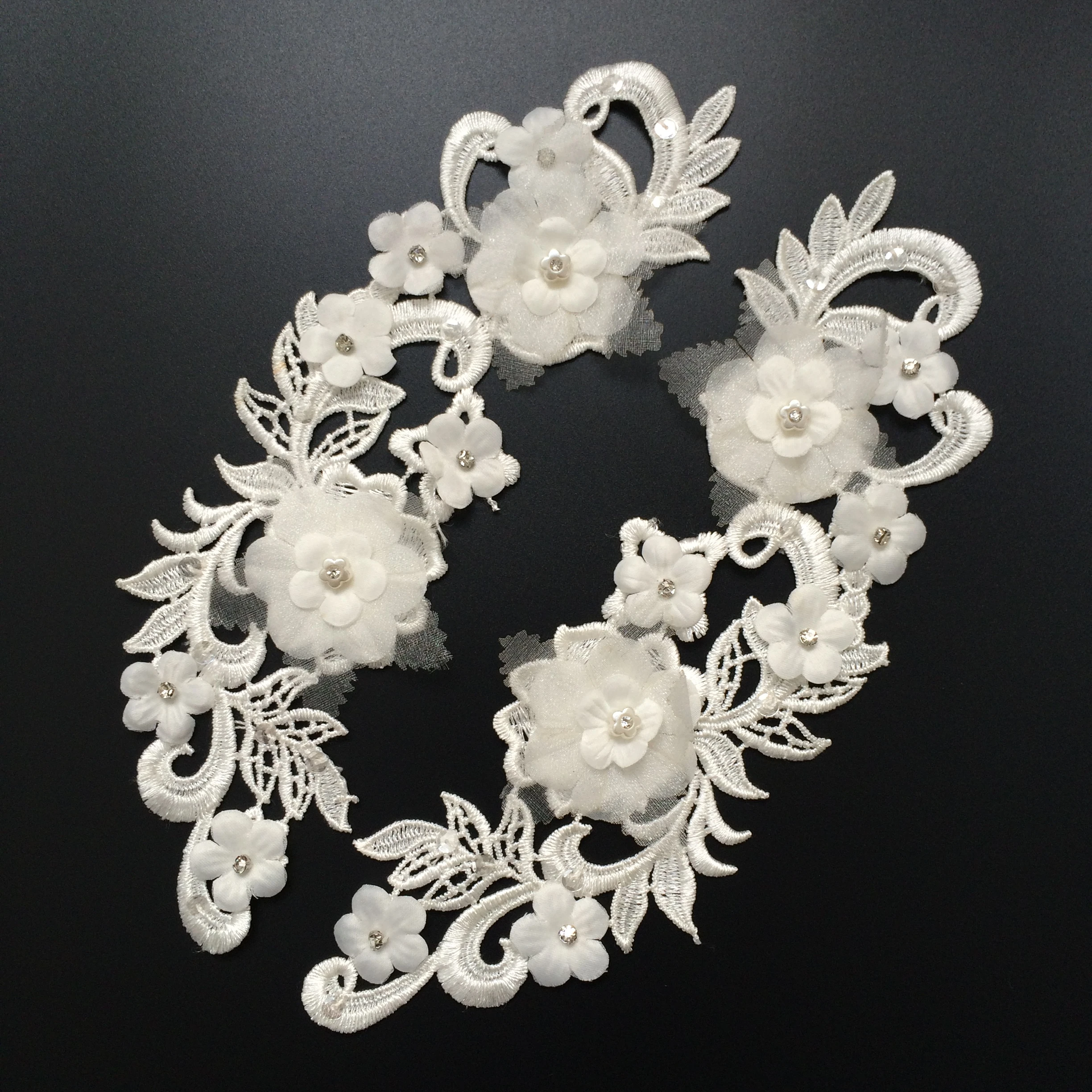 Factory Hot Sale China Wholesale Sewing Lace Trim 3d flower lace appliques with pearls