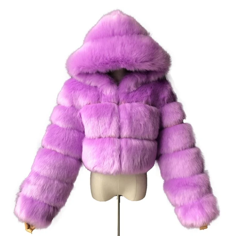 Factory Wholesale Lady Artificial Fur Jacket Coat Outwear High Street Hooded Cheap Fake Fox Fur Coat Winter Women Faux Fur Coat