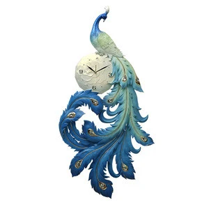 Factory wholesale price 100% handmade 3d peacock decoration clock for wall