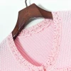 Fall new sequin yarn round neck waist long sleeve pink knit skirt dress elegant for woman