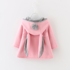 Fall Winter New Fashion 3 Colors Cotton Rabbit Ears Baby Girl Winter Coat