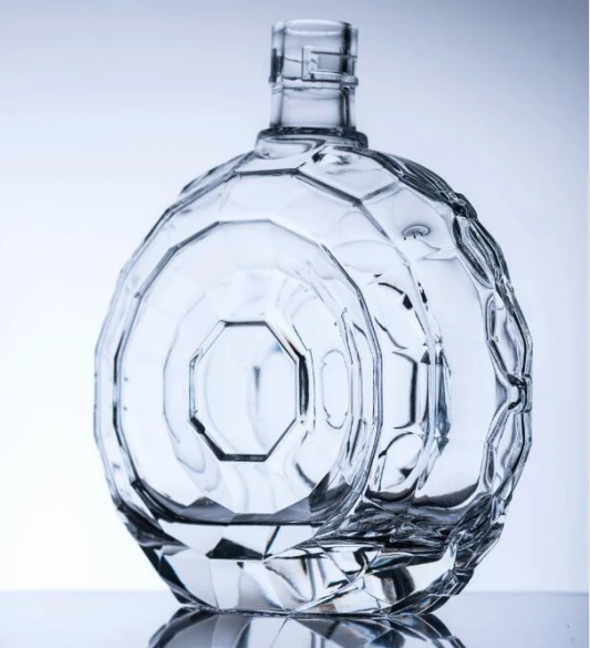 fancy design flat round glass bottles for brandy  750ml