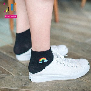 Fashion embroidery can be customized black and white girls student socks
