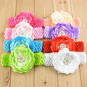 Fashion new arrival Trendy Rhinestone beaded artificial flower elastic hair band for baby girls
