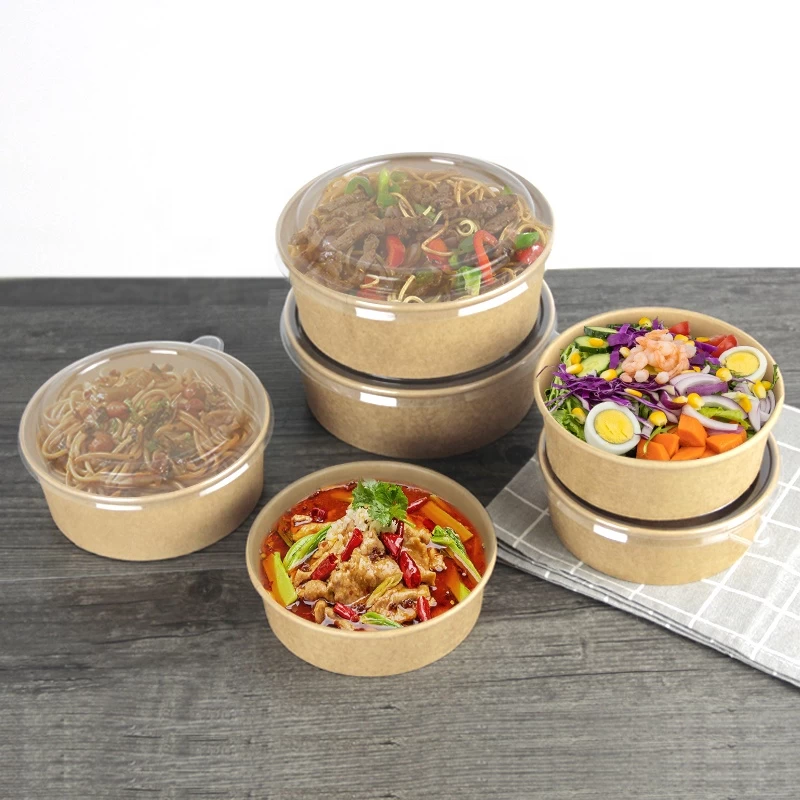 Food Grade Certificated Kraft Paper Salad Bowls with Lids