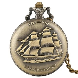 Free Shipping Boat Men Antique Quartz Pocket Watch Necklace with Chain