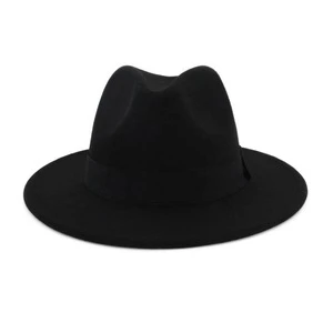 FS 2020 Mens Women Black Red Patchwork Wool Felt Floppy Jazz Fedoras Hats with Ribbon band wide brim Panama trilby Formal hat