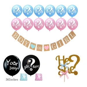 Gender Reveal Boy or girl 36&quot; Latex Balloon He or She Cake Topper Baby Shower Decor Party Supplies