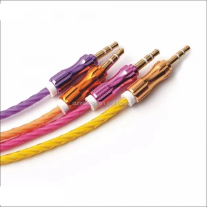 Glittering Metal Head Microphone PVC HD Colorful Nylon Braided 3.5MM Jack Stereo Aux Audio Cable