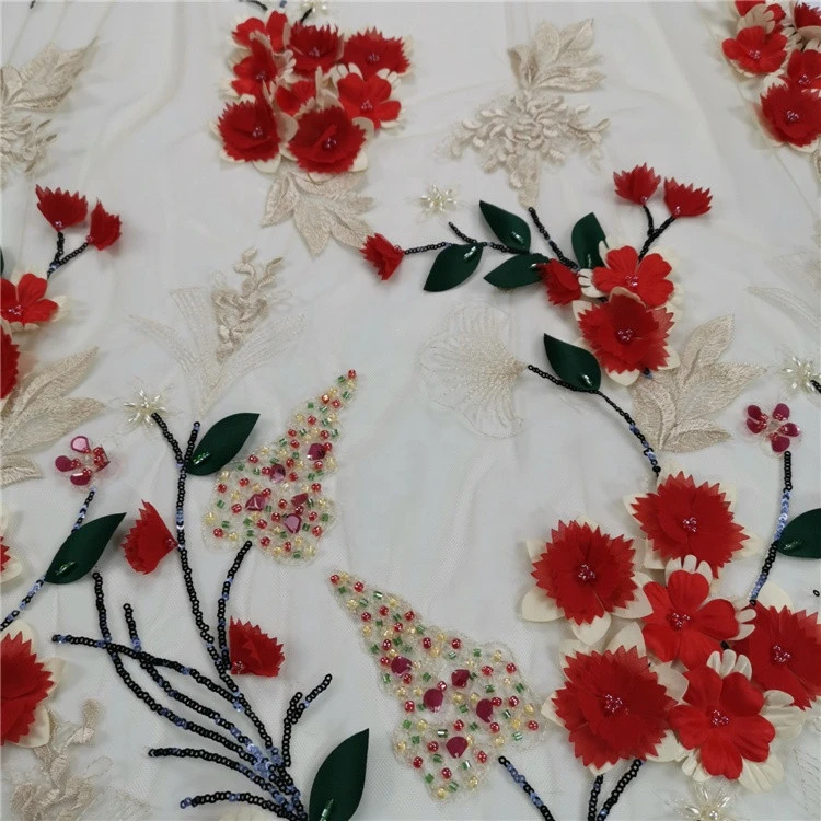 Guangdong machines saree 3d flower lace embroidered fabric