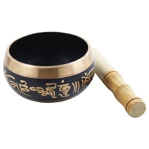 HAND PAINTED METAL TIBETAN SINGING BOWLS SET - LARGE 4.5&quot; MUSICAL INSTRUMENT FOR WITH WOODEN STICK MALLET.