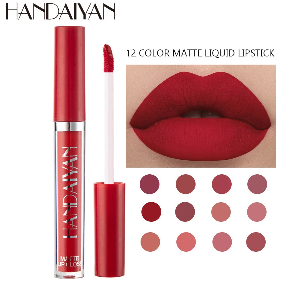 HANDAIYAN 12 colors matte lip gloss cantaloupe flavor soft silky texture long lasting non stick cup liquid lipstick cosmetic