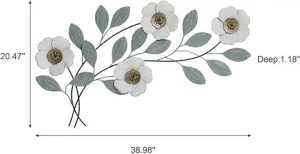 Handmade Magnolia Flowers Metal Wall Decor Leaf shape  Hanging Large Art Decorations for Home Bedroom Kitchen Office Dining Room