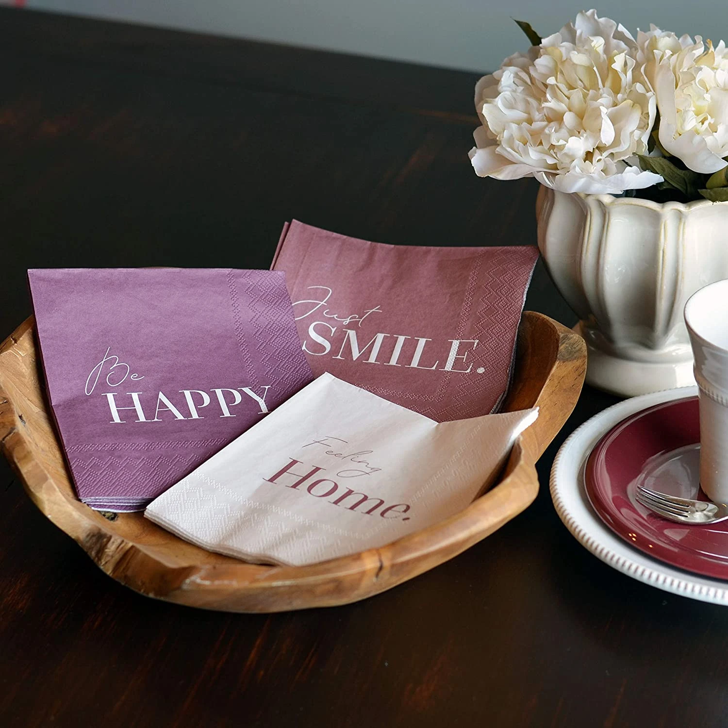 Happy, Smile, and Home Word Art Restaurant Paper Napkin Set, Luncheon Napkin For Celebration Party Favor Supplies