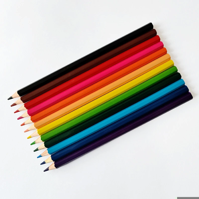 High quality 12 pcs set packing custom logo wooden oil based colored pencils