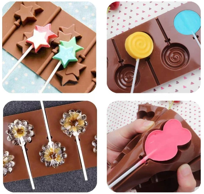 High Quality 3D Round Angels Smiling Faces Flowers Stars and Heart Shape Silicone Chocolate Hard Candy Lollipop Molds Tray for C