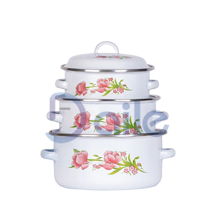 High Quality Carbon Steel Enamel Kichen Accessories Cookware Sets With Lid