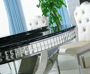 High quality hotel table 12 seater marble round dining table with rotating centre stainless steel base