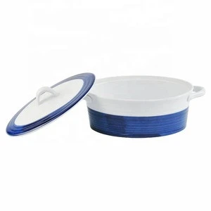 High quality restaurant oval shape hot pot casserole dishes , big size ceramic casserole with lid