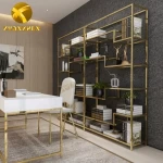 Home furniture high quality stainless steel bookcase modern glass decor cabinet bookcases bookshelf for sale