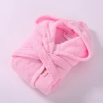 Hot sale hooded 100% polyester flannel fleece pink color Childrens bathrobe