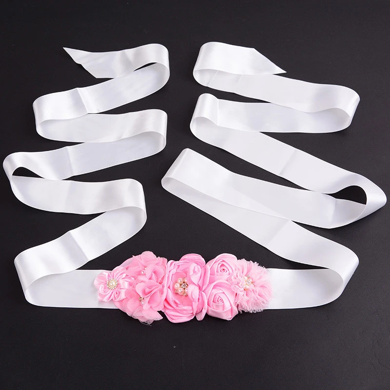 Hot Selling Handwork Solid-colored Beaded Bridal Flower Sash Ladies Pregnancy Belt Accessories