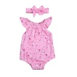 Hot Selling New Born Romper Infant Toddlers Clothing Cute Baby Cotton Romper 2 Peices Set