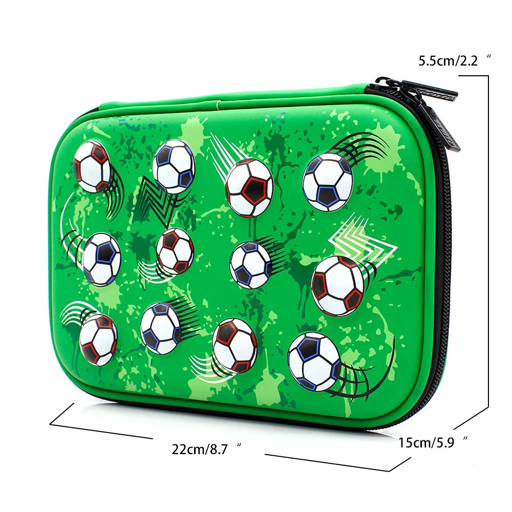 Hot Selling Unique Football Soccer Hardtop School Pencil Case With Compartment Zipper For Kids Boys