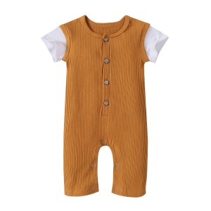 Hot style summer wear 0-2 year old boys and girls hole patchwork short sleeved jumpsuit full length baby romper