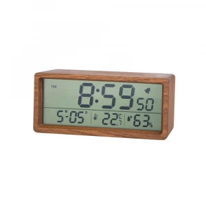 HOUSEHOLD LCD TABLE ALARMC CLOCK  WITH REAL WOOD CASE AND HUMIDITY AND TEMPERATURE