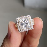 HQ Gems Womens Ring Soild 14K Yellow Gold 10x10mm 6 Carats Princess Cut VVS1 D Moissanite Diamond wedding ring