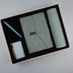 In stock Low Moq Print Logo Luxury Light Blue Unique Corporate Notebook and Bottle Gift Set
