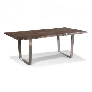 Industriaerl &amp; vintage antique silver plated Iron metal Dining table with Acacia live edge wood Top