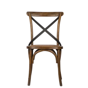 Industrial Style Retro Solid Wood Chair Antique Finish X Back Chair with Iron Back