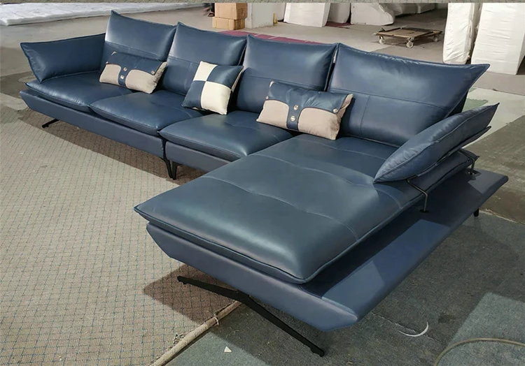 Italy luxury furniture sofa living room L shape genuine leather sofa set