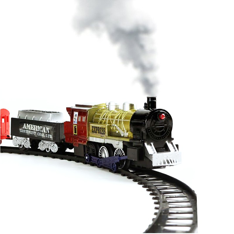 juguetes al por mayor 2020 christmas children gift electric race train track set plastic smoking train toy