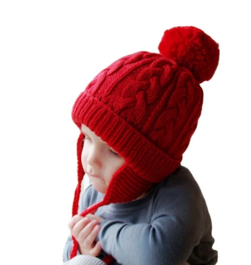 Kids Warm Knitted Hats Baby Pom Pom Hats Toddler Baby Earflap Winter Hat For Boys Girls