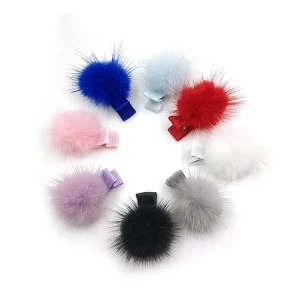 Kimmy  Fur Ball Pompom Clips Set Mini  Hair Barrettes