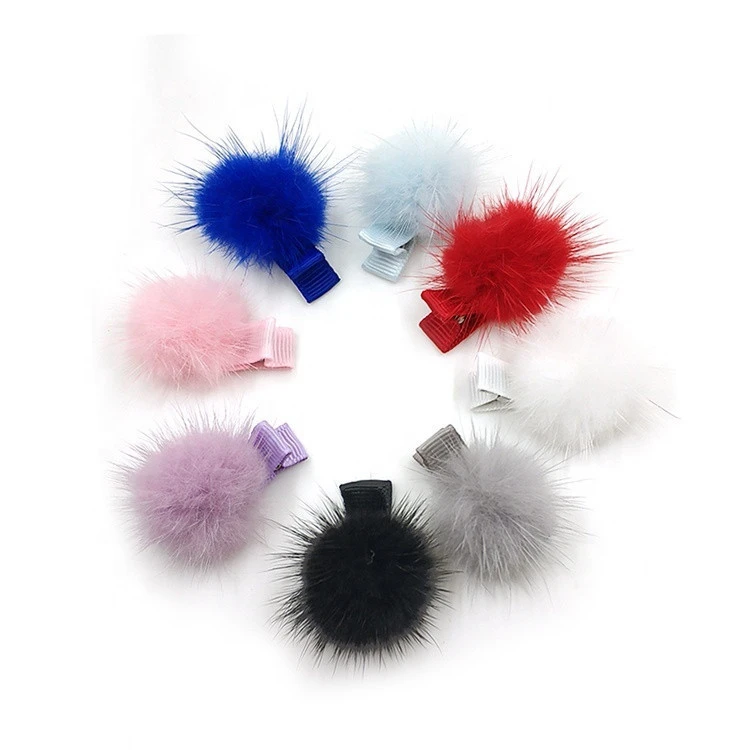 Kimmy  Fur Ball Pompom Clips Set Mini  Hair Barrettes
