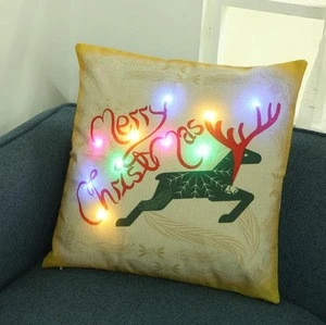 Lantern Christmas Pillow LED Light Pillow Case Printed Linen Pillow Case