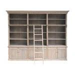Large Storage Space Solid Oak Wood Bookcase With Ladder