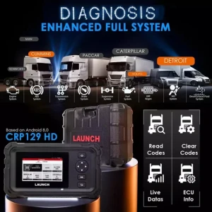 LAUNCH  CRP129 HD 12V 24V Heavy Truck Diagnostic OBD2 Scanner Tool Easy for Iveco MAN Volvo Mitsubishi