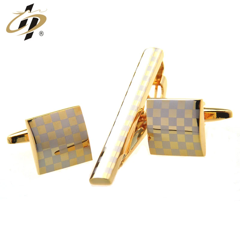 Manufacturer supply promotional cheap metal men cufflinks and tie clip